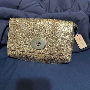 Coach Light Gold/Beige Glitter Clutch Crossbody Bag